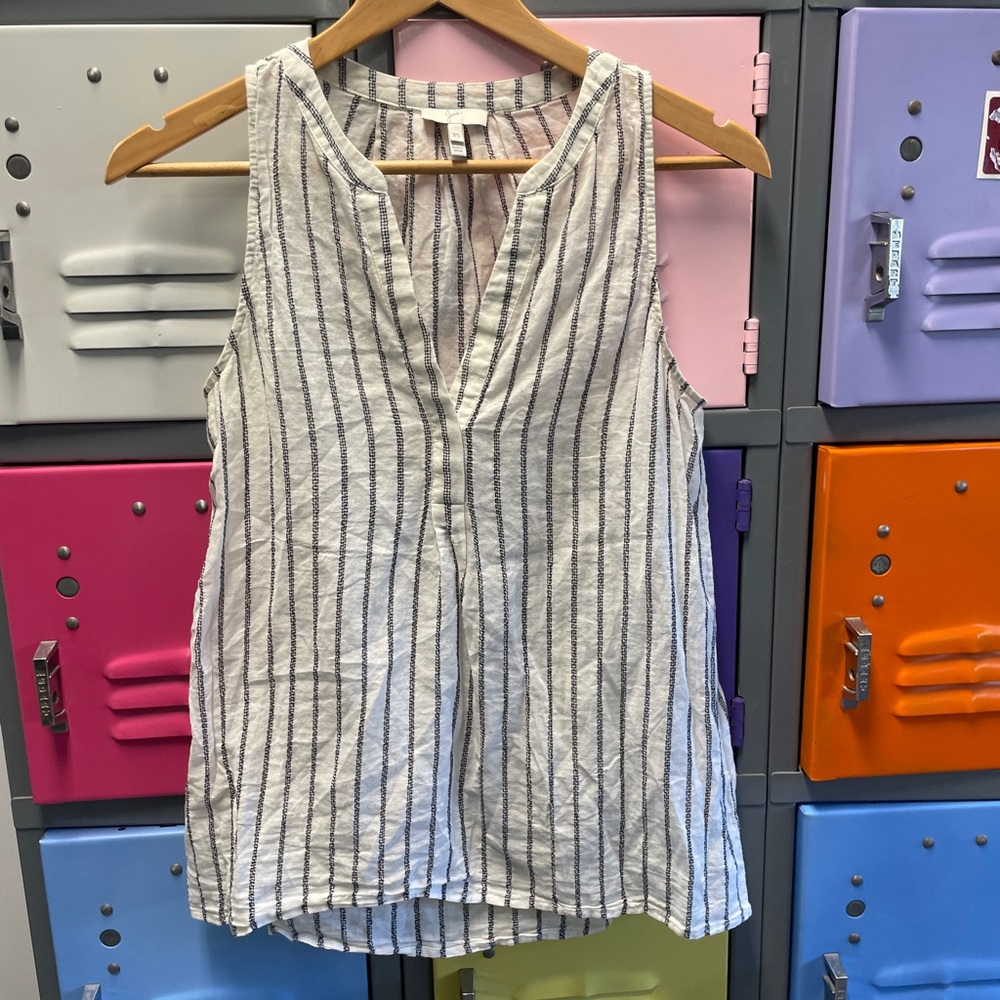 Joie Black and White Striped Sleeveless Blouse
